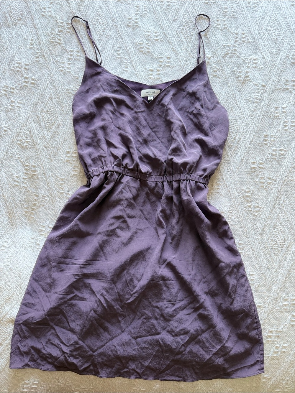 Aritzia Wilfred 100% Silk Purple Summer Dress Spaghetti Strap Mini Size Small